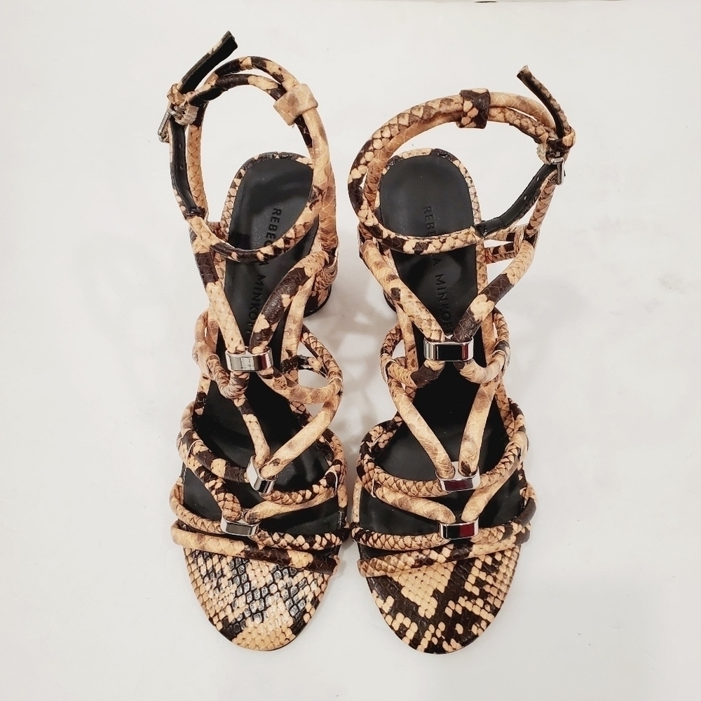 NEW Rebecca Minkoff Apolline Snakeskin Leather Strappy Sandals Rosewood - Picture 2 of 5